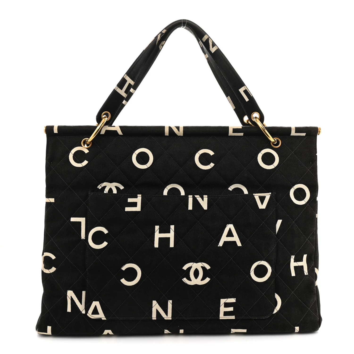 Canvas Printed Quilted Logo Tote Black White