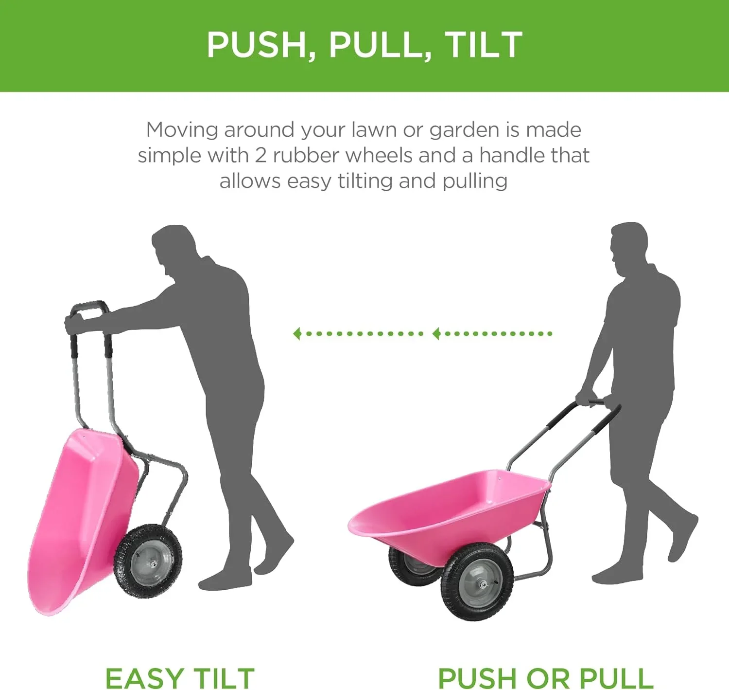 SAZYY Heavy-Duty Dual-Wheel Home Utility Yard Wheelbarrow & Garden Cart with Built-in Stand �C Versatile Solution for Lawn Care, Gardening & Construction Tasks, Gray