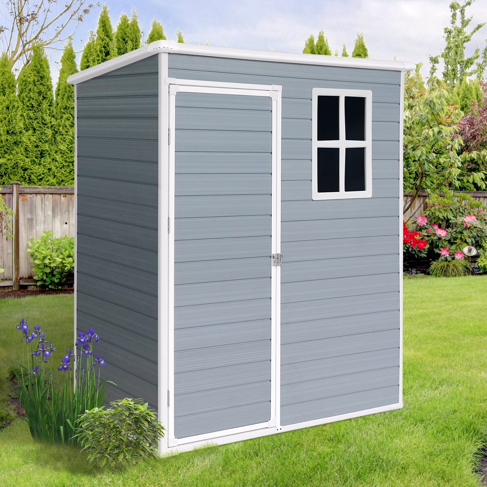 5'��3' Outdoor Storage Shed, Resin Storage Cabinet, Garden Tool Shed with Double Lockable Doors, Organizer Cabinet for Patio Yard, Gray