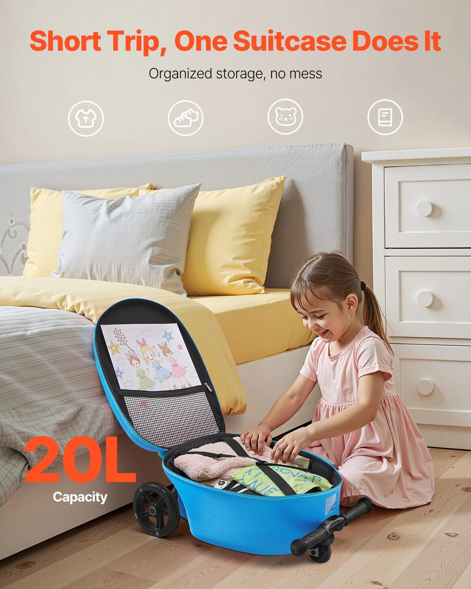 Ride-on Luggage 20-inch Kids Scooter Suitcase with Flash Wheels Blue - Image 6