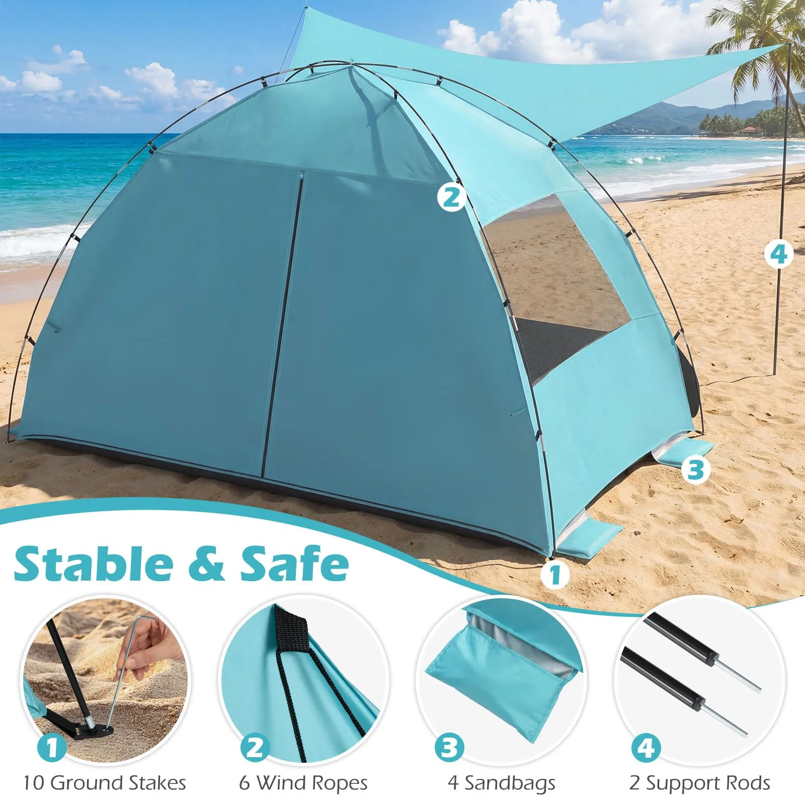Tangkula 3/4/5/6 Person Pop Up Beach Tent with Canopy
