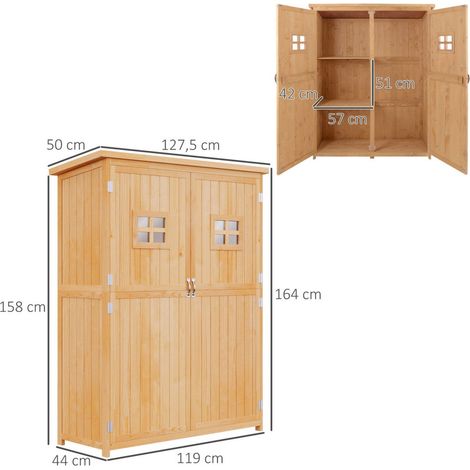 Outsunny – Armoire de jardin en sapin massif 127,5x50x164cm – Toit bitumé étanche – 2 étagères à 3 niveaux – Protection UV et humidité — vue 3