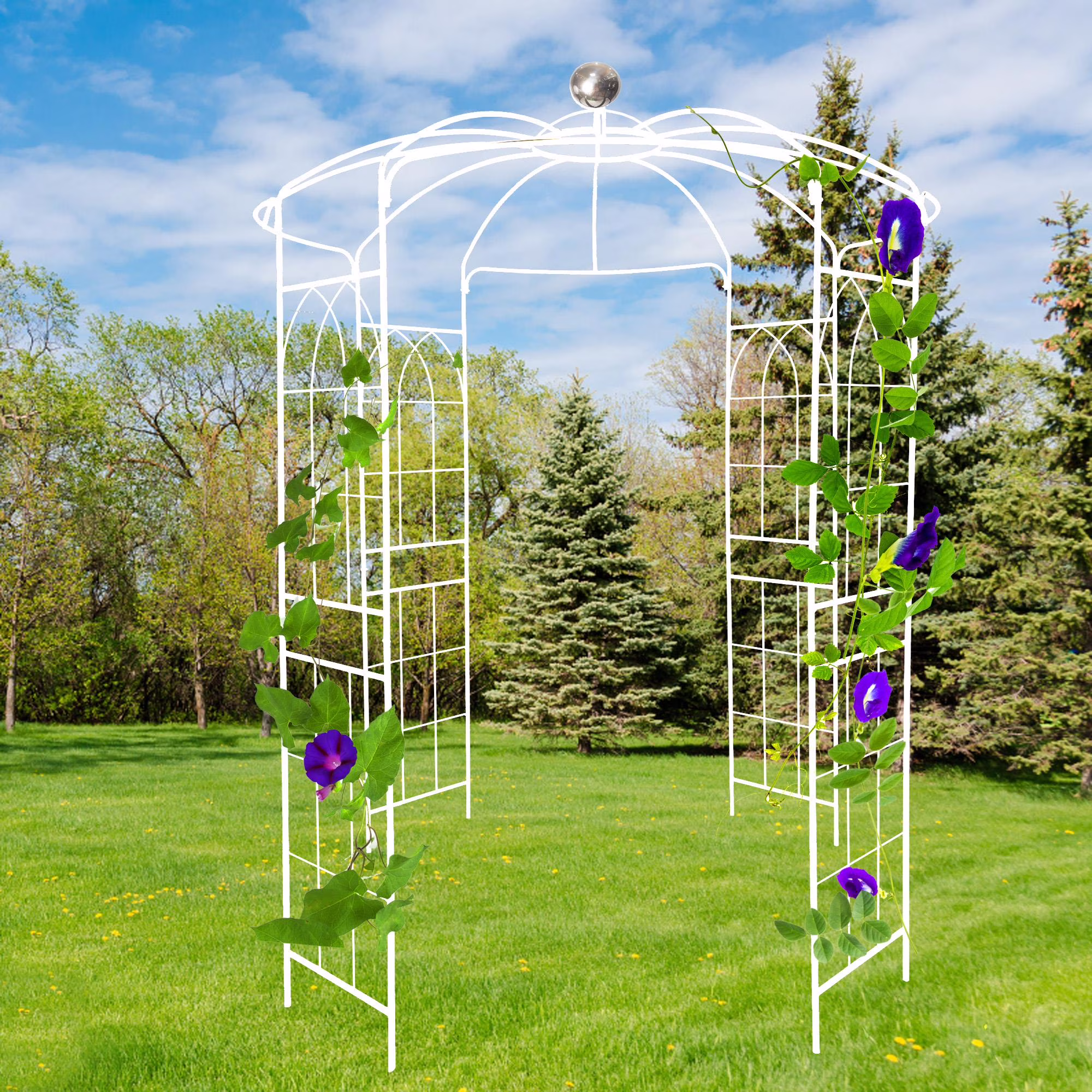 UBesGoo Garden Arch Arbor Gazebo Pergola Pavilion for Wedding Ceremony White 81.3'' x 114.2''
