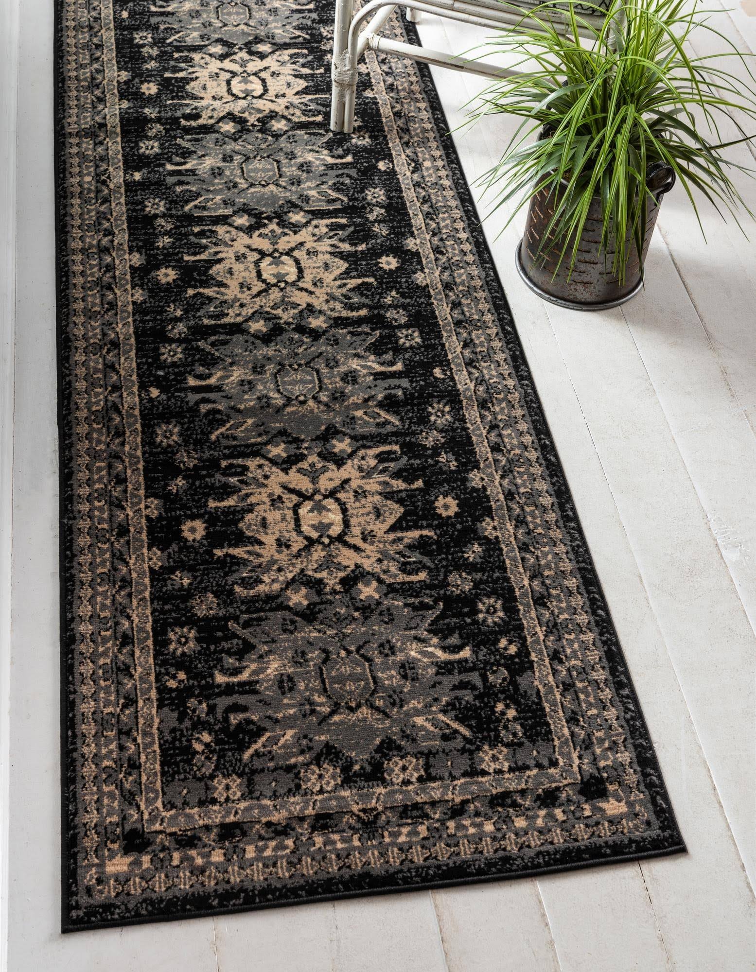 Unique Loom Taftan Black 8 ft Runner Area Rug