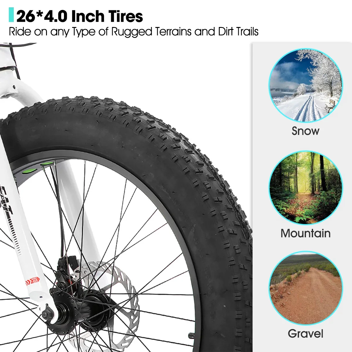 Hiland Fat Tire Bike, Shimano 7-Speed, Dual-Disc Brakes, 24 inch Trail Mountain Bike, Blue