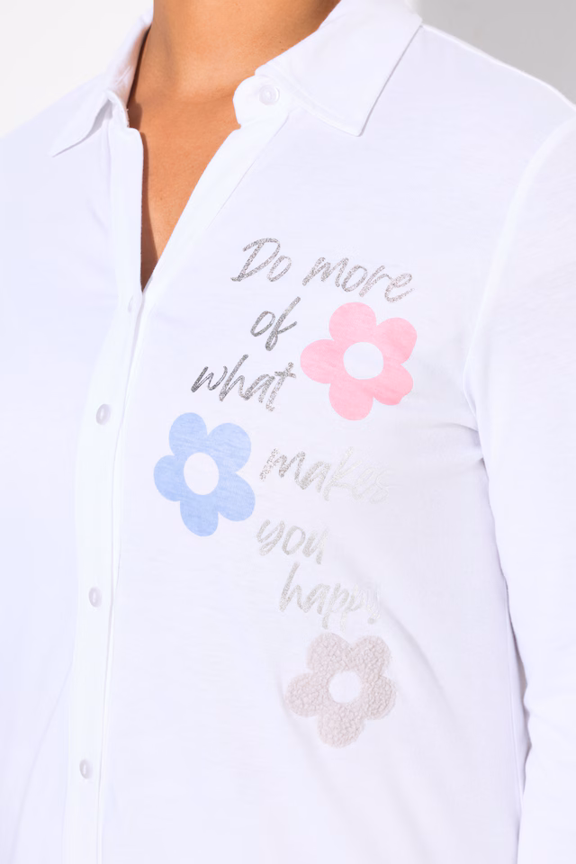 A-line long-sleeve 3D flower jersey blouse