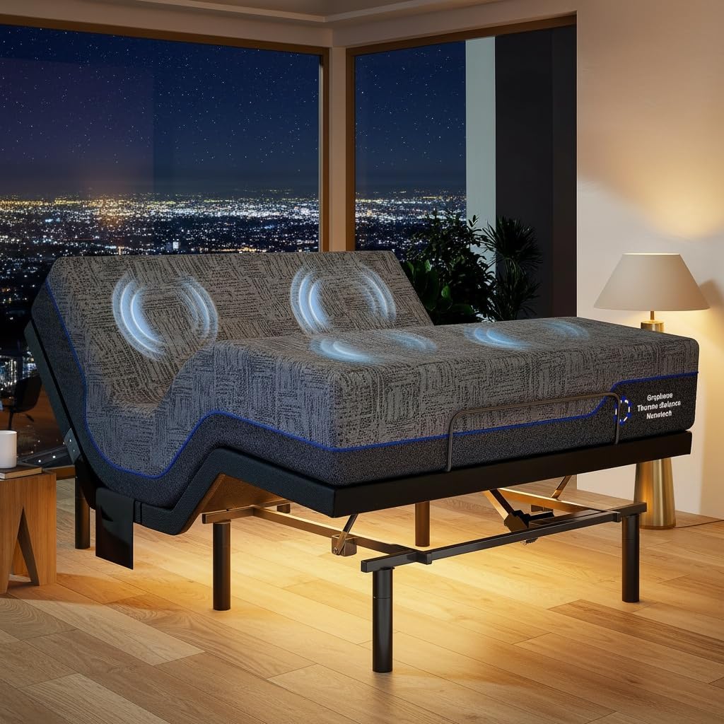 Marsail NS1 Queen Massage Adjustable Base with Mattress Set,Dual Motor Frame + 14