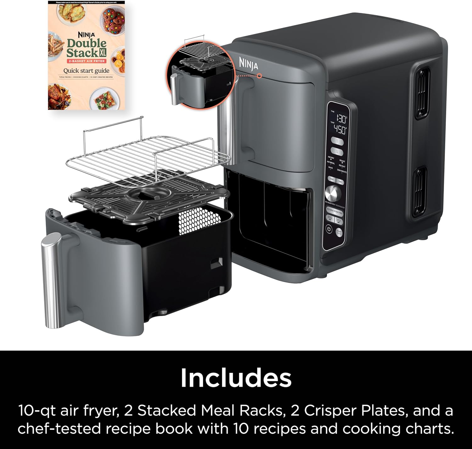 Ninja Air Fryer DoubleStack XL, 10 Qt, 6-in-1, Deep Gray, SL401