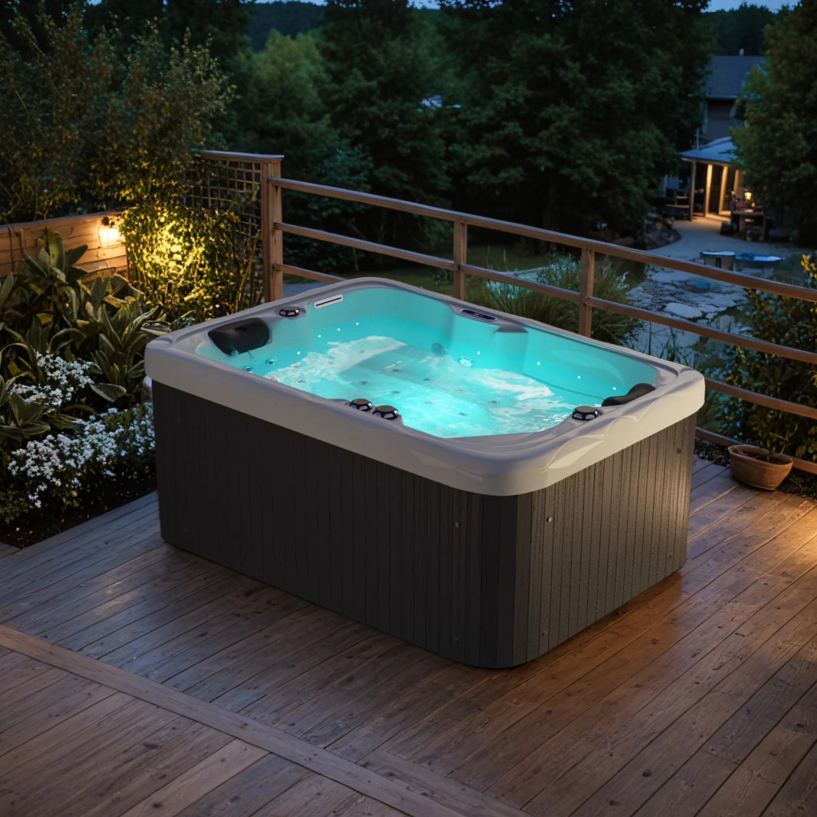 2 Person Home Spa Hot Tub for Outdoor, with 41pcs Massage Jets, LED lighting, Built-In Water Purification System, 900L, Black(2) - Image 4