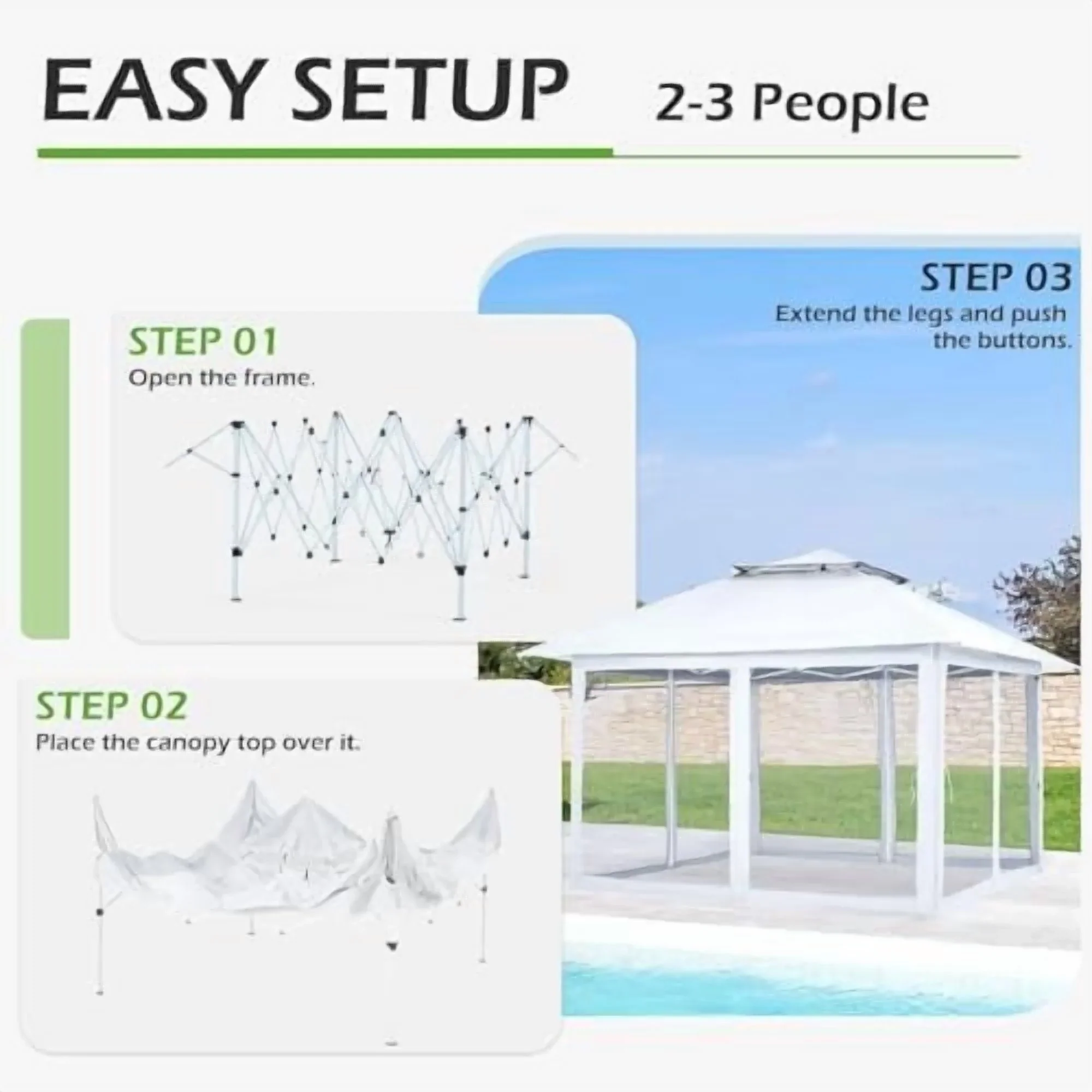 Pop Up Tent Canopy, Waterproof Canopy with Net and UV Resistant, Sidewalls Instant Shelter Canopy Tent with Carrying Roller Bag for Garden, Grill and Backyard (White)