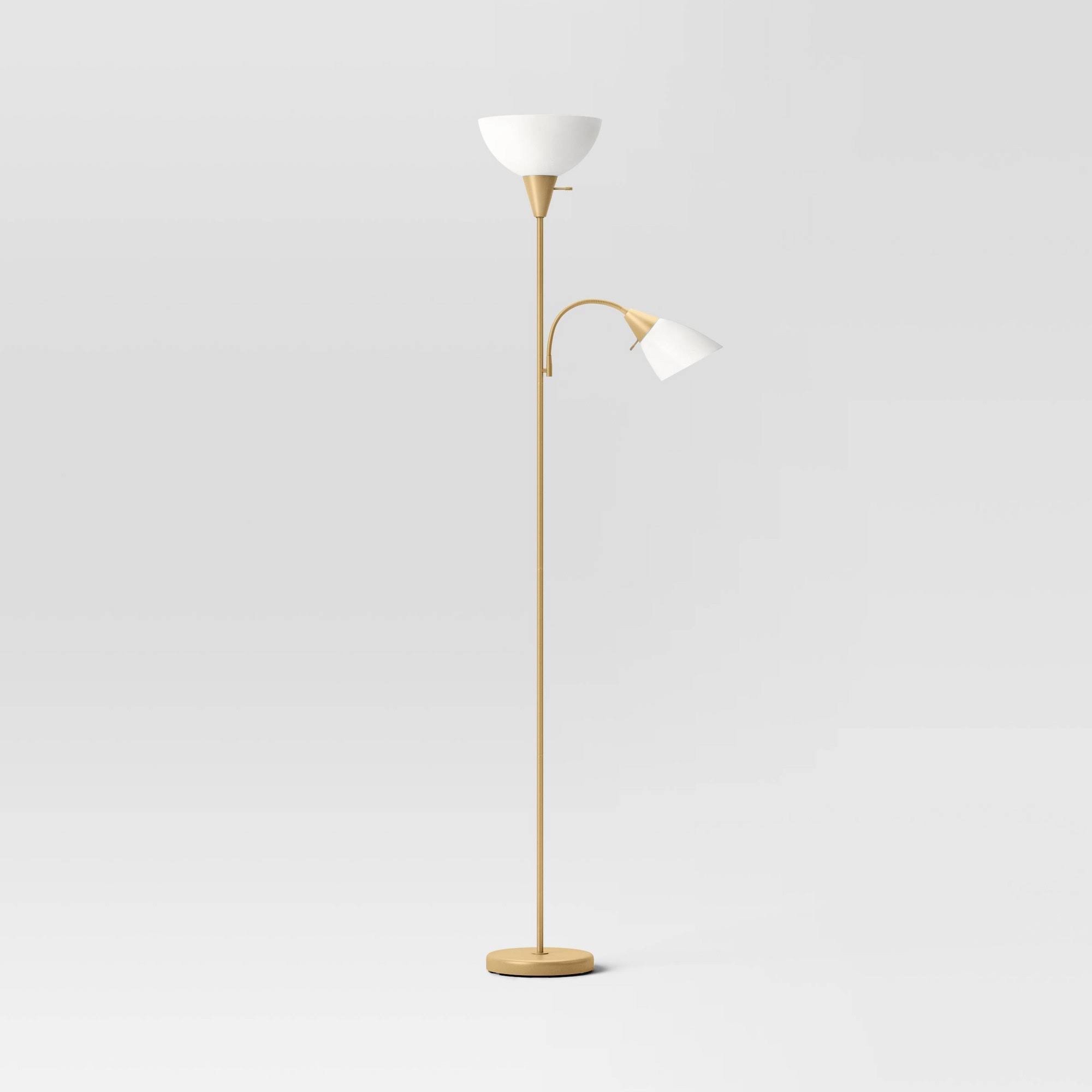 Room Essentials Torchiere with Task Light Floor Lamp - Gold - 1 Each