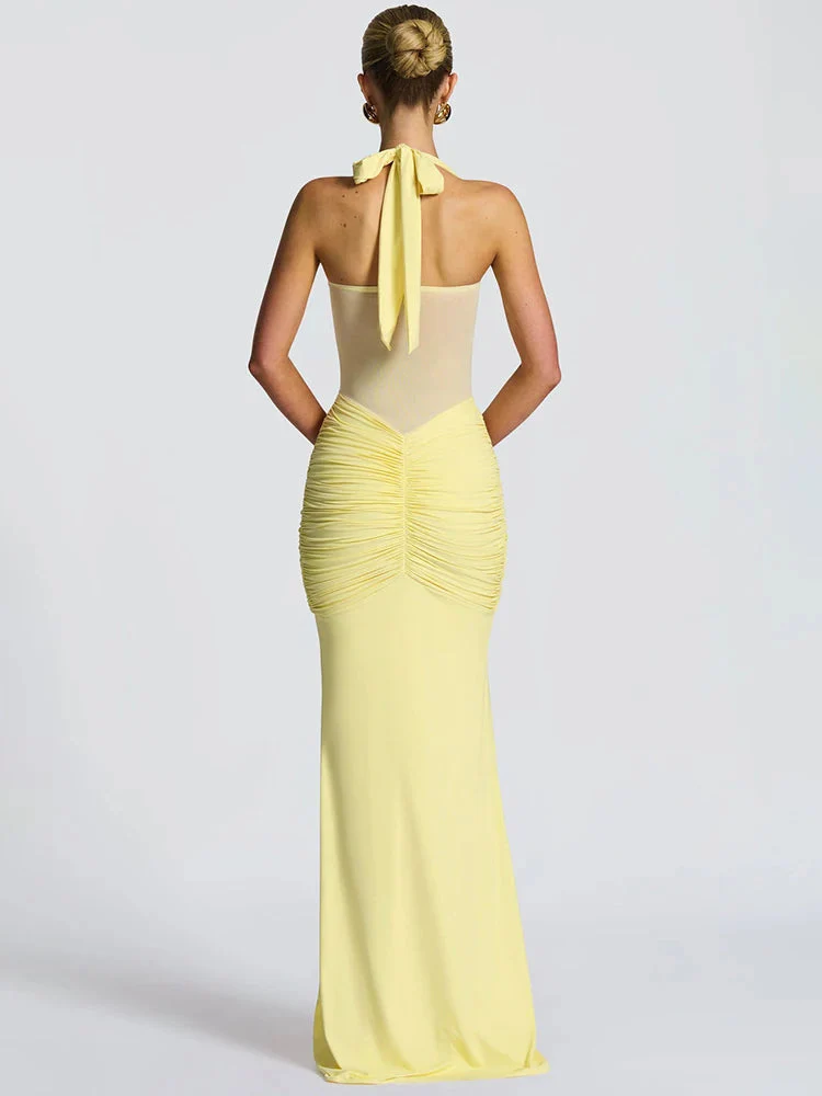 Robe longue moulante drapée à col halter robe de soirée sculptante