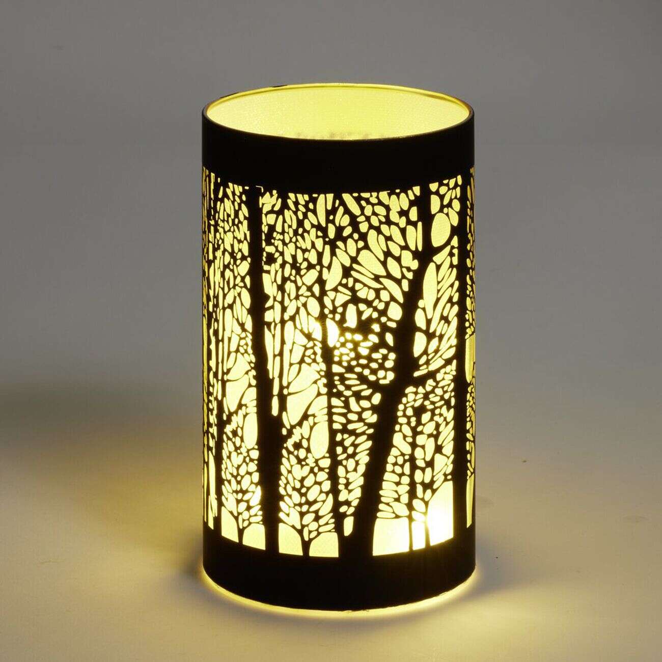 Lanterne LED motif forêt en verre noir Ø9xH15cm