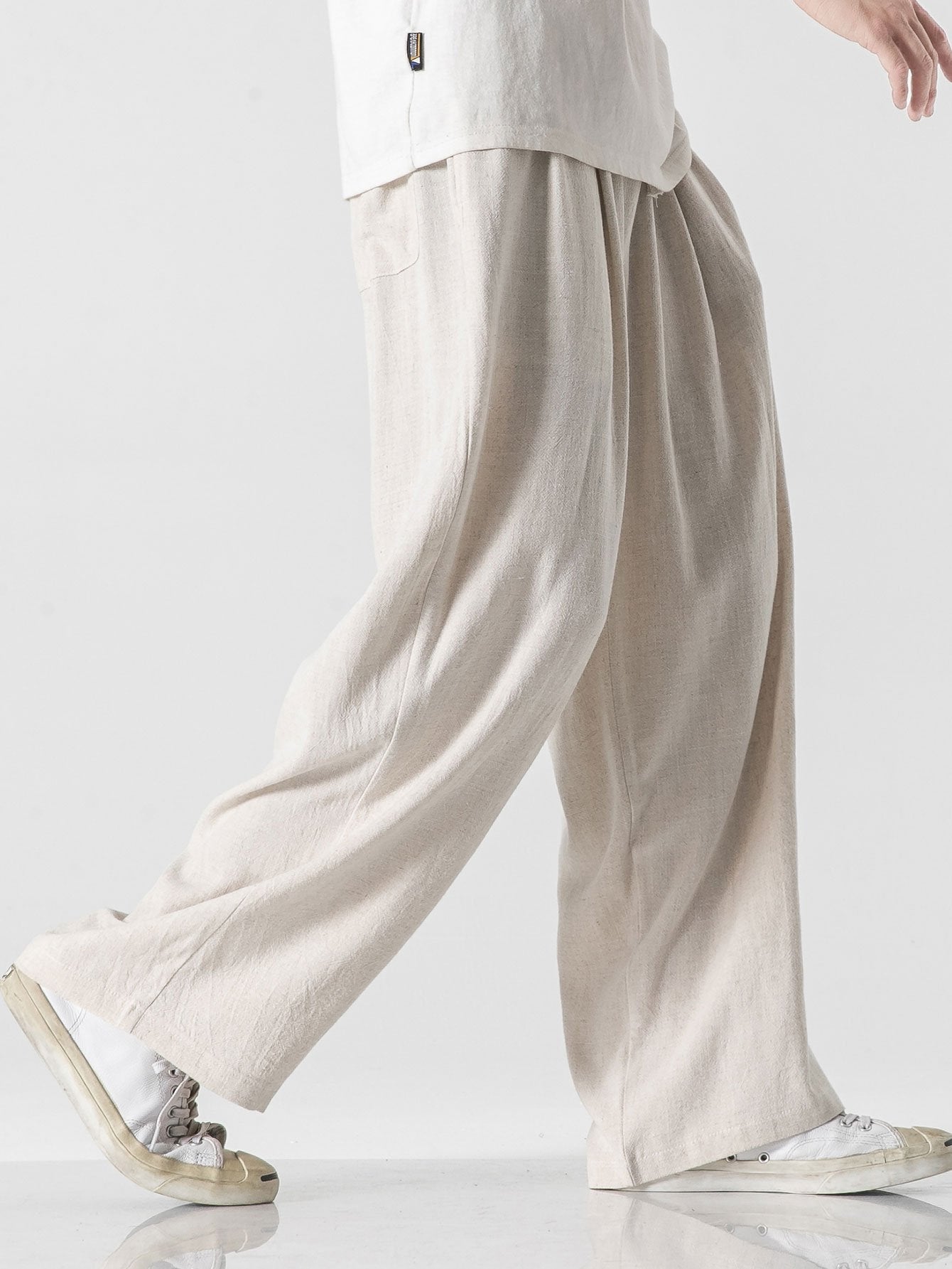 Pantalon large coupe décontractée en mélange lin et coton