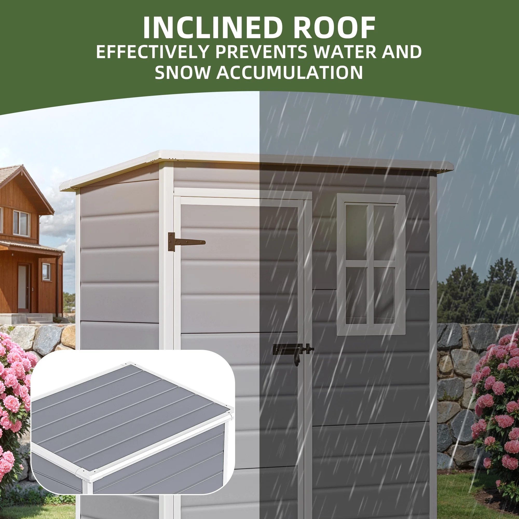 Resin Outdoor Storage Shed, 5x3 FT with Floor All Weather Resin Storage Shed with Lockable Door Window, Waterproof Image 5