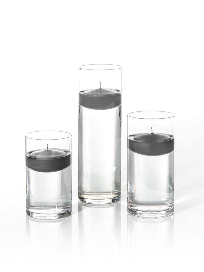 Yummi Set of 18 Floating Candles and Cylinder Vases - Gray