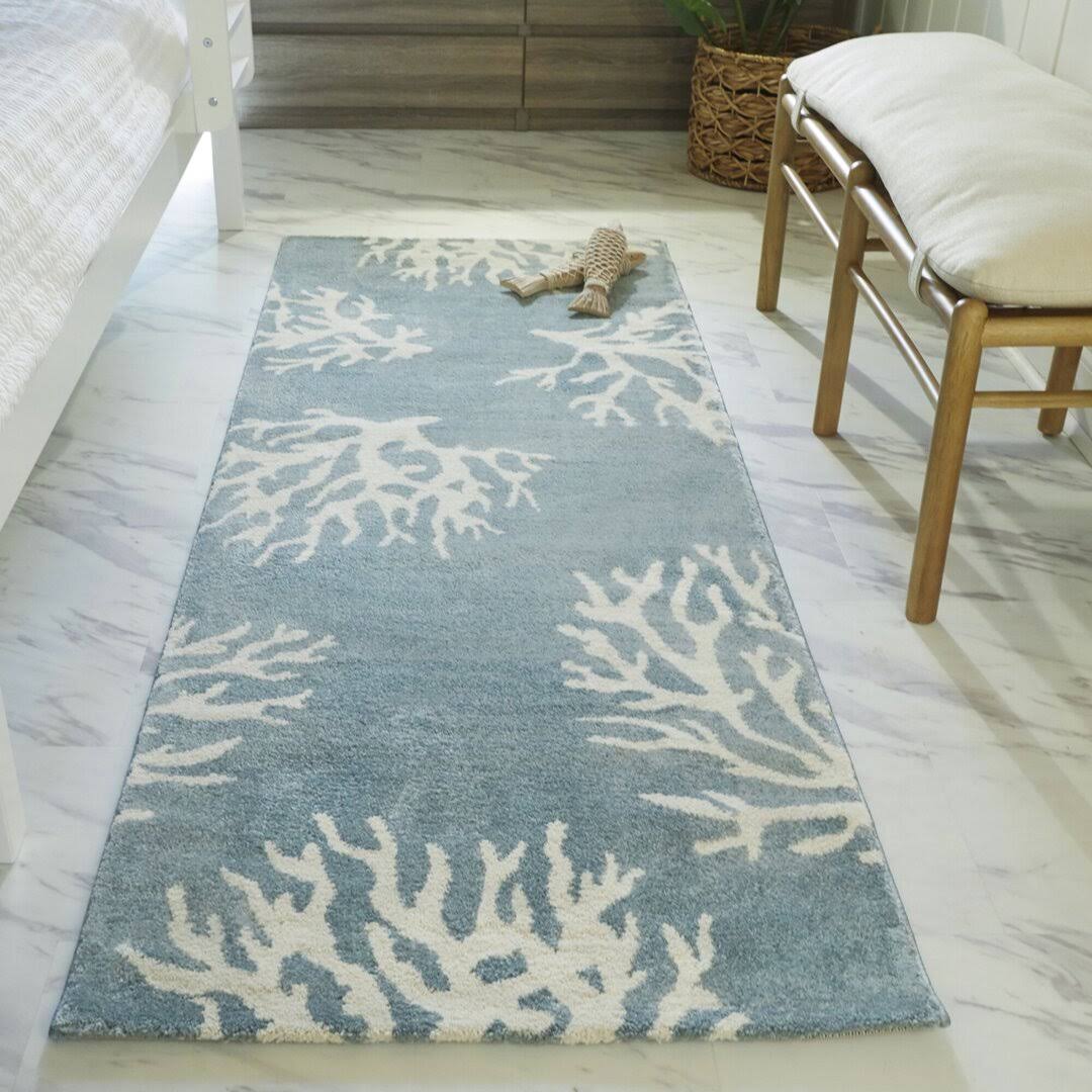 Caistor Coastal Coral Print Area Rug - Runner 2'7