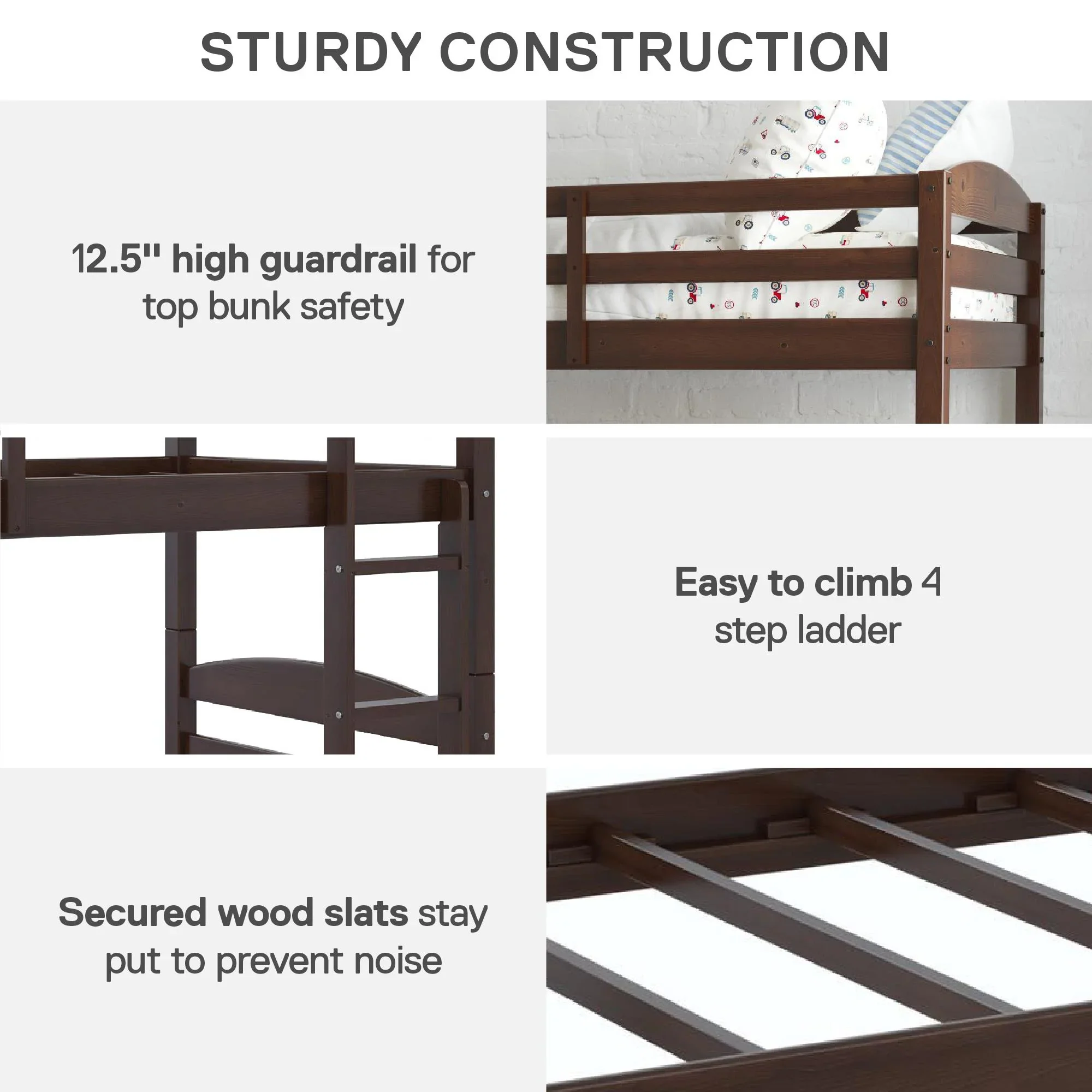 Better Homes & Gardens Leighton Solid Wood Twin-over-Twin Convertible Bunk Bed, Vanilla