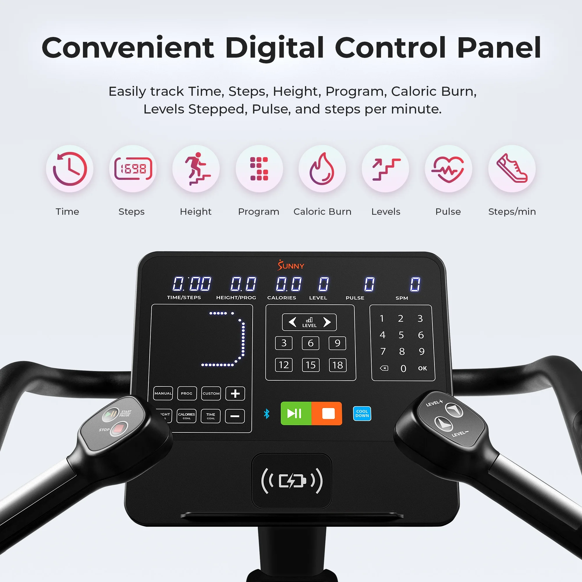 Sunny Health & Fitness High - Intensity Stair Stepper Climber, Commercial Grade, 25 Levels of EMS, Cardio and Lower Exercise, 400 lb Capacity W FREE Sunnyfit App - SF - X7300SMART