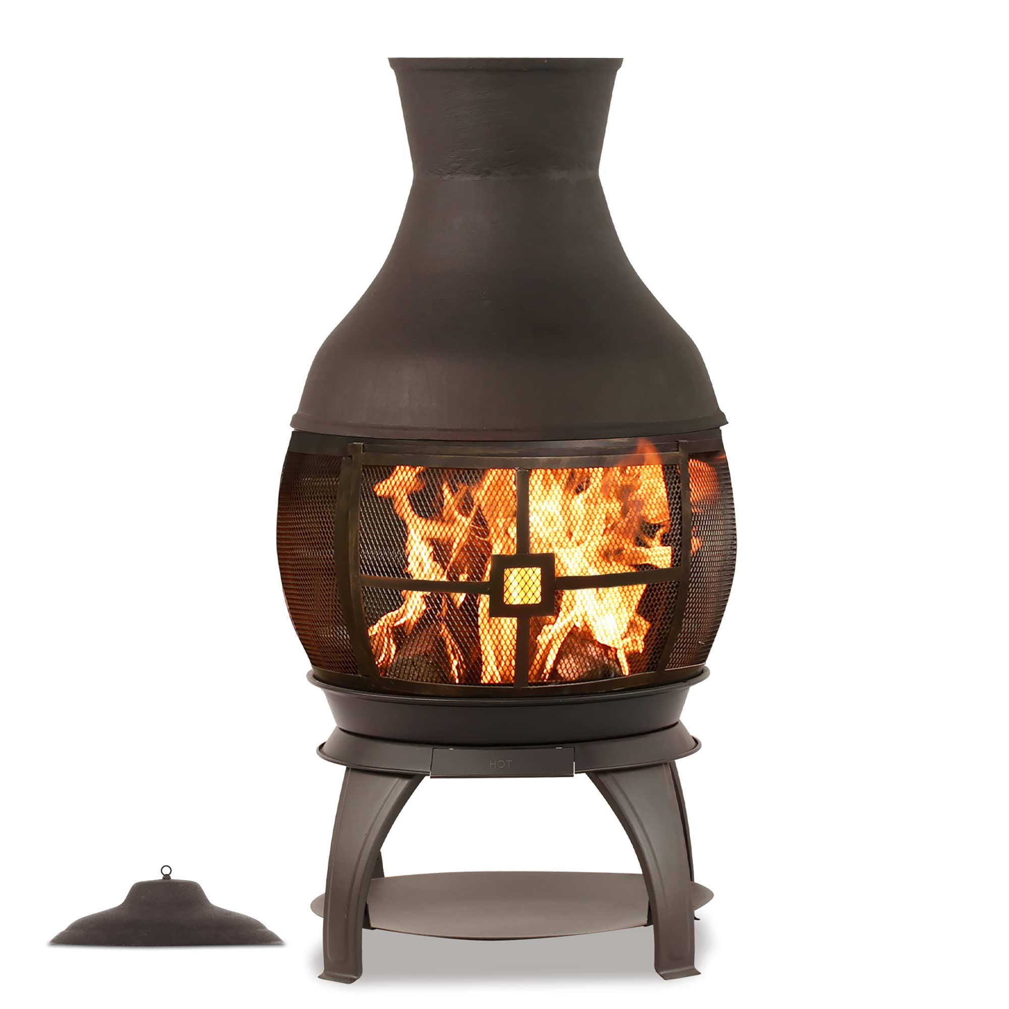 Bali Outdoors Wood Burning Chimenea Outdoor Round Wooden Fire Pit Fireplace Black
