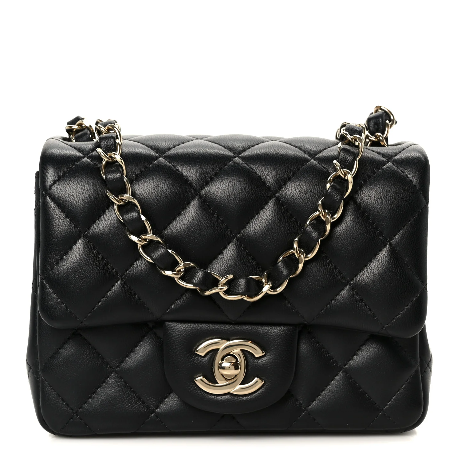 Lambskin Quilted Mini Square Flap Black