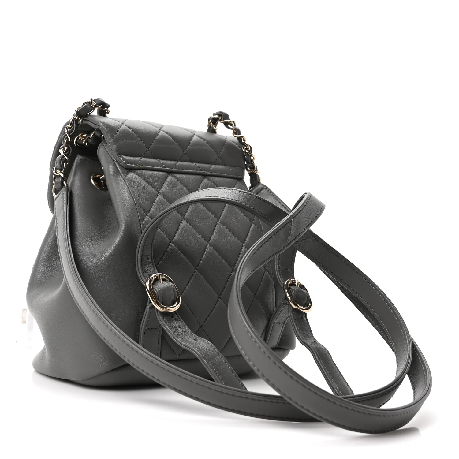 Lambskin Quilted Small Duma Drawstring Backpack Grey