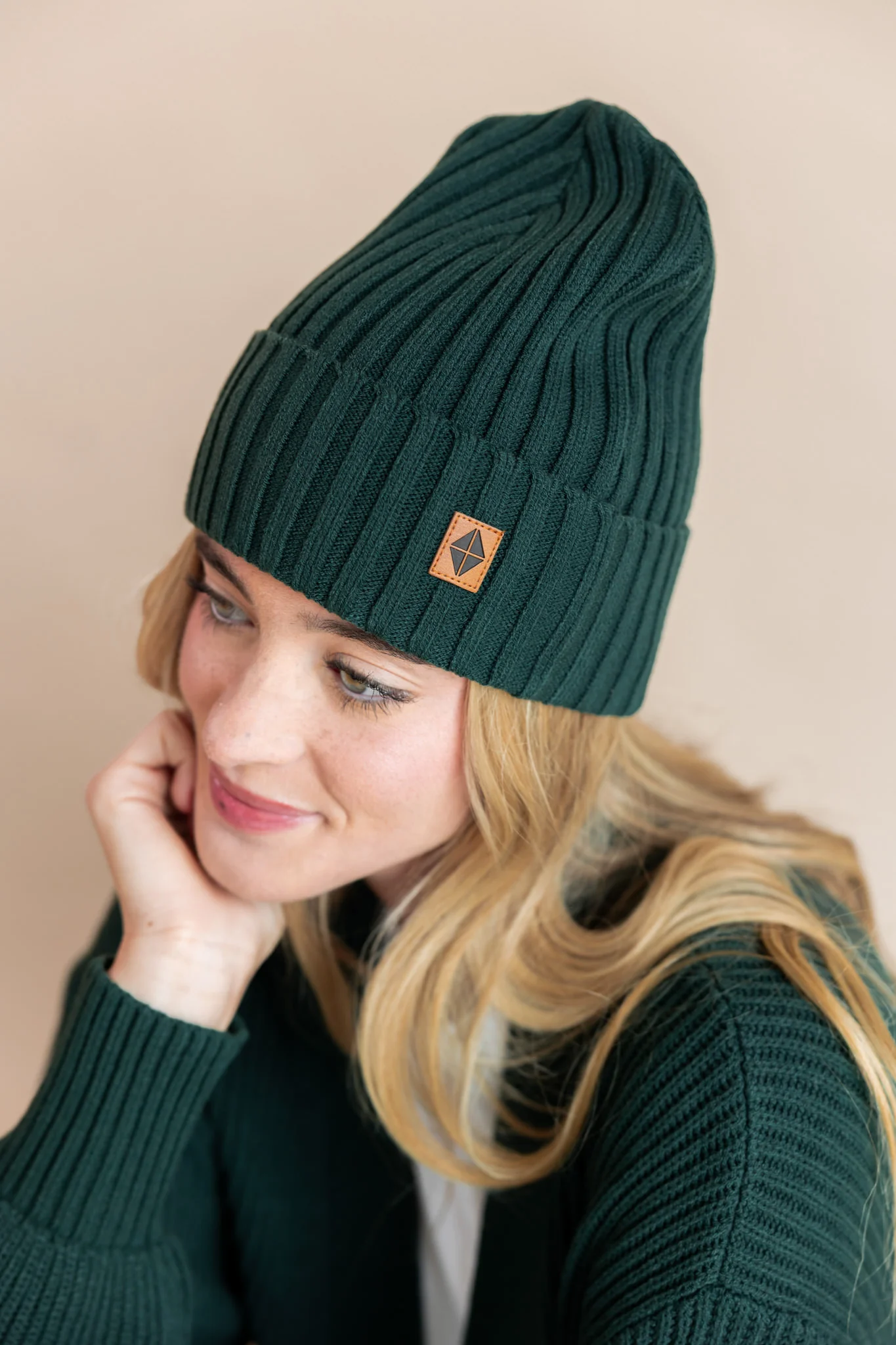 Chunky Knit Adult Ribbed Beanie in Cypress