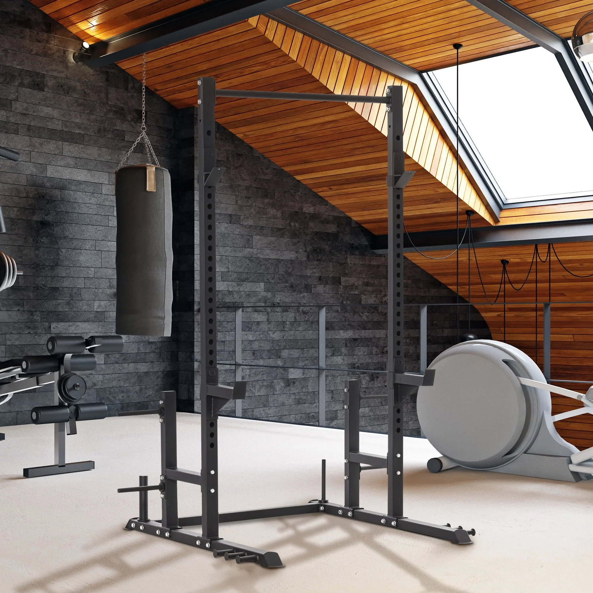 Soozier Power Rack with Pull up Bar and Adjustable Barbell Rack, Heavy - Duty Power Tower Strength Training Equipment for Home Gym