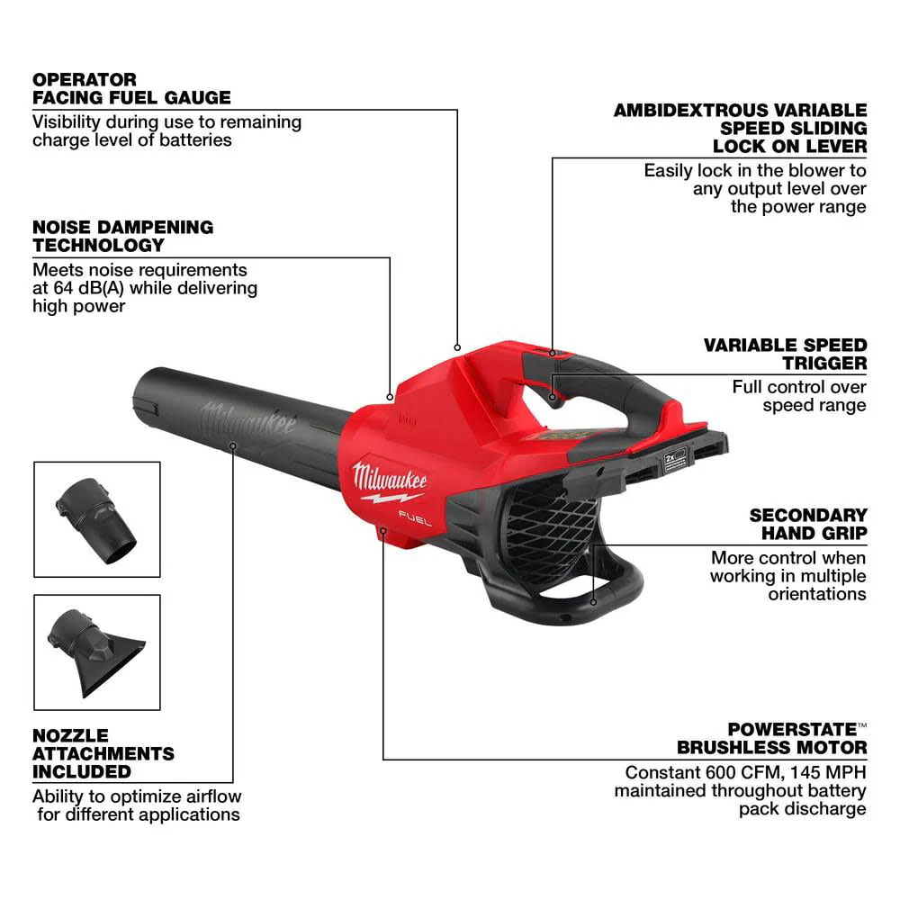 Milwaukee M18 FUEL Dual Battery 145 Mph 600 CFM 18 V Battery Handheld Blower Tool Only