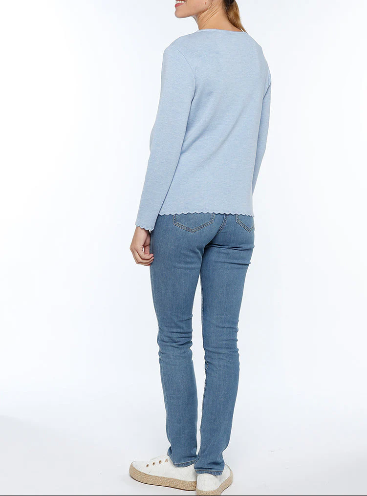 Cardigan femme en laine mérinos Bleu Ciel Chiné