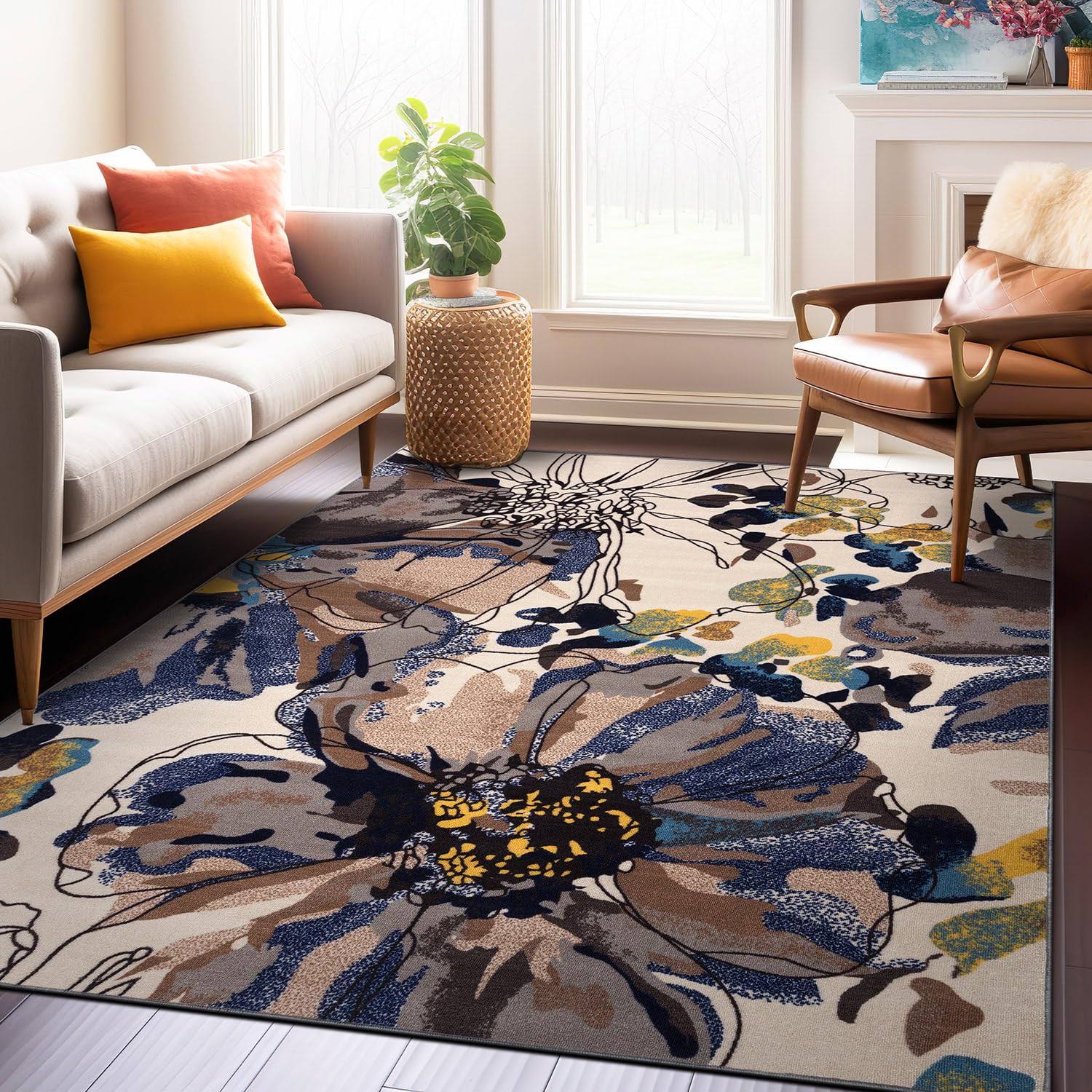 Rugshop Modern Bright Flowers Non-Slip Area Rug 6' 6