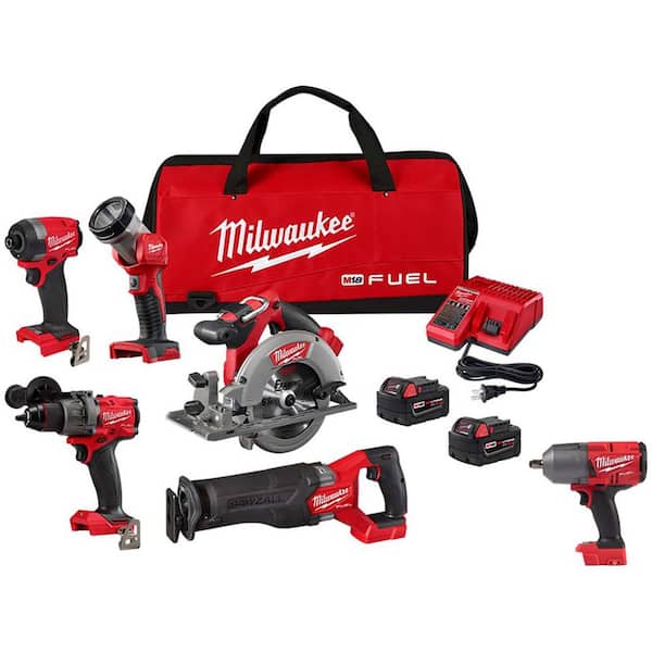 M18 FUEL 18 Volt Lithium Ion Brushless Cordless Combo Kit (5 Tool) with 1/2 in Impact Wrench with Friction Ring