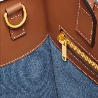 SMALL VERTICAL CABAS CE IN DENIM WITH CE ALL-OVER PRINT NAVY / TAN