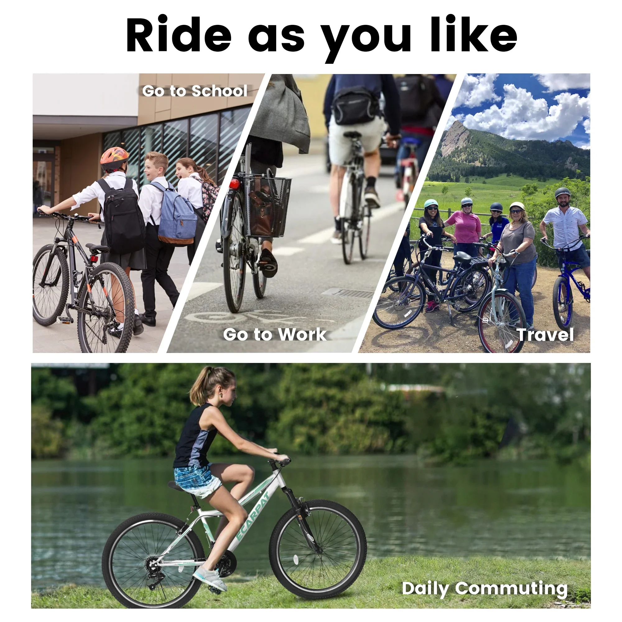 24“/26 Mountain Bike for Women - 21-Speed, Dual Disc Brakes, Front Suspension, All-Terrain Tires, 85% Pre-Assembled Carbon Steel Frame Bicycle