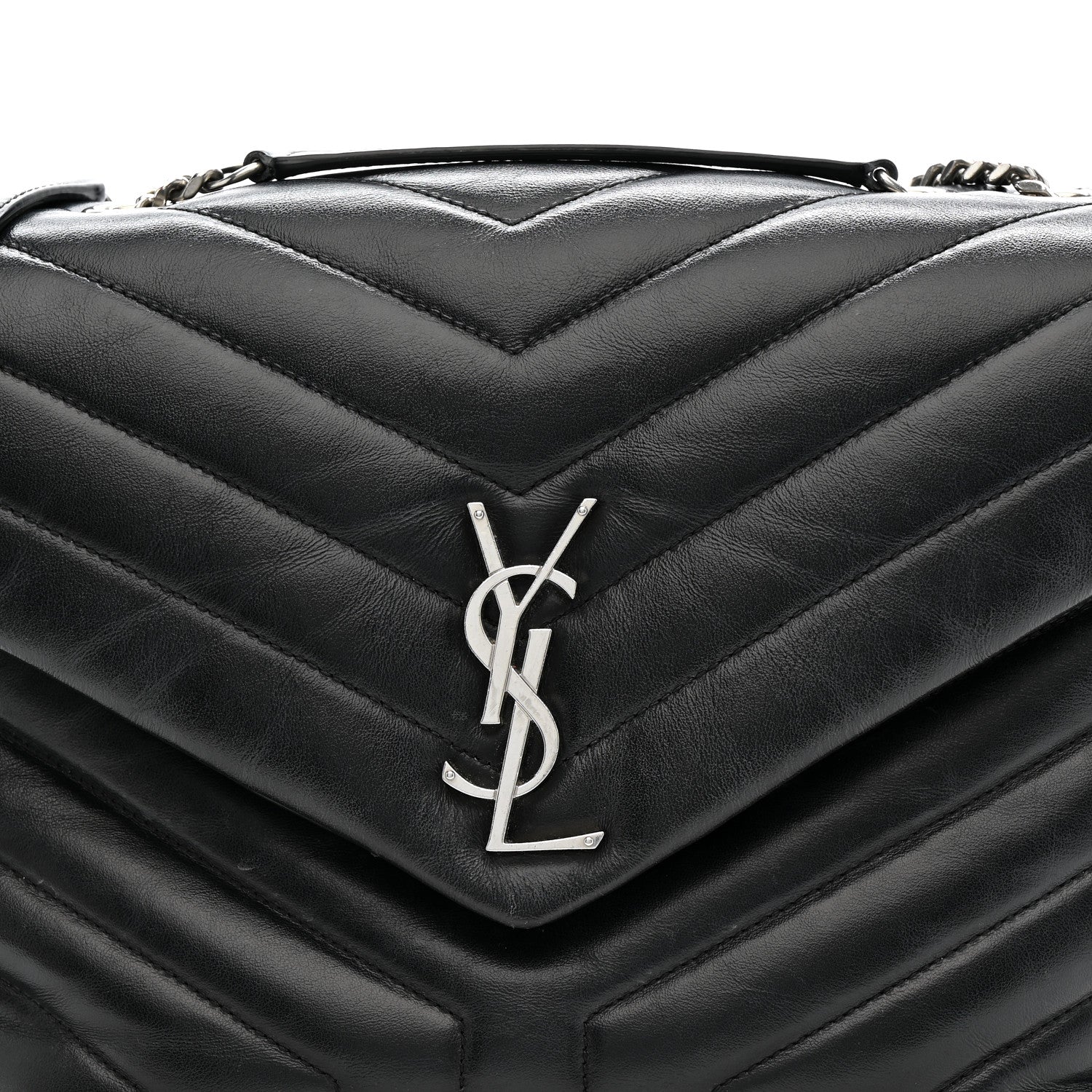 Calfskin Y Quilted Monogram Medium Loulou Chain Satchel Black