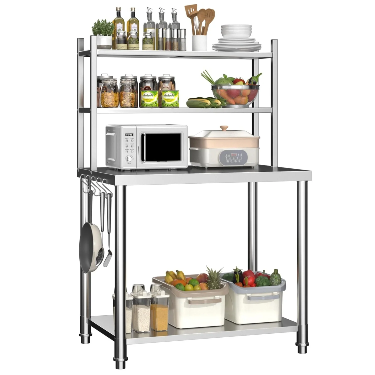 AECOJOY Stainless Steel Table with Overshelves 30