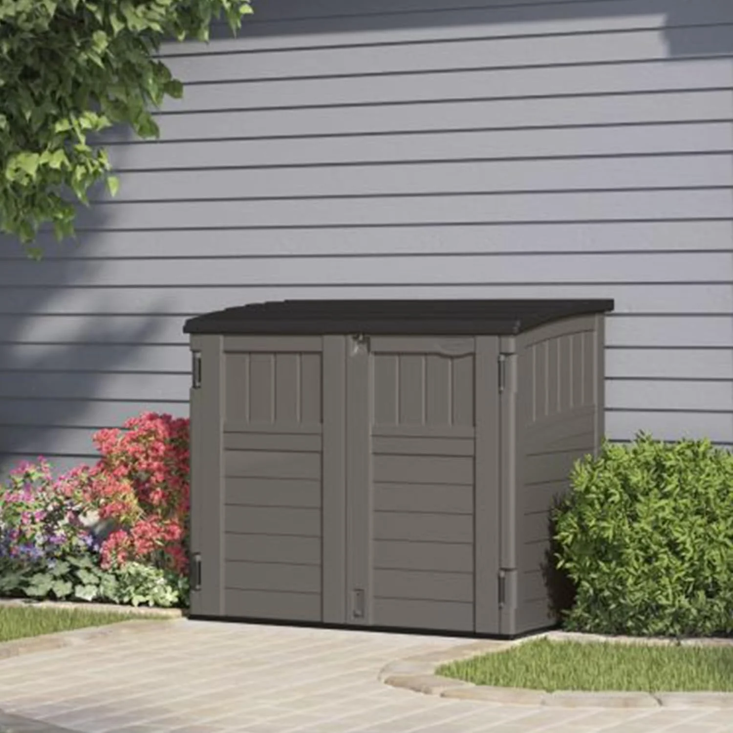 34 Cu. Ft. Horizontal Shed for Outdoor Storage w/Locking System, Stoney/Black