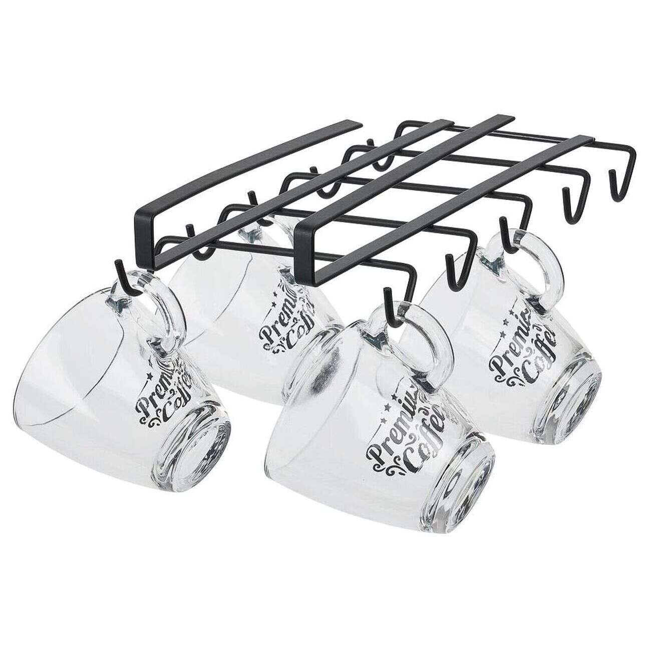 Porte-mugs avec 10 crochets en métal noir - L28xl.14xH.5.5cm