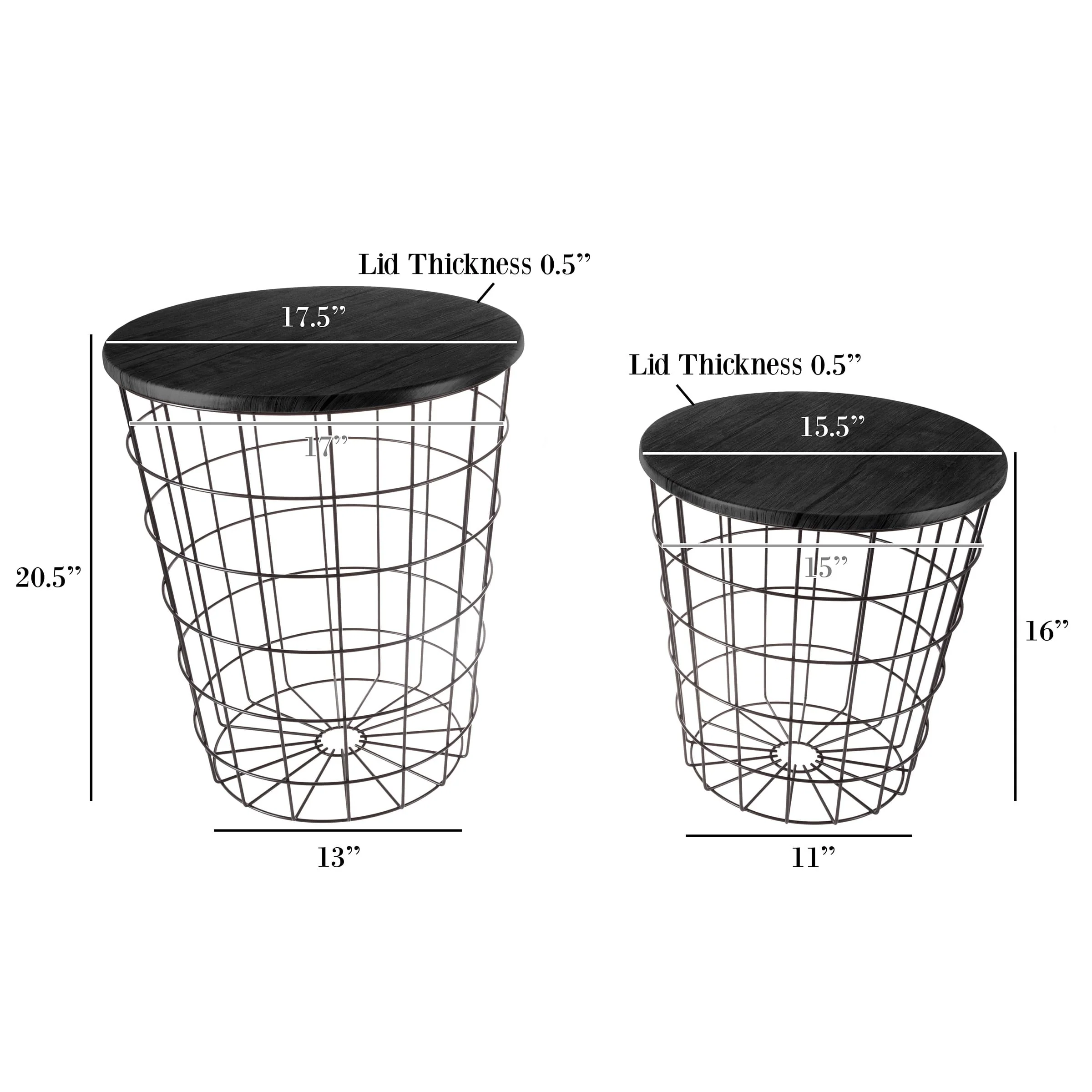 Nesting End Tables with Storage- Set of 2 Round Metal Baskets By Lavish Home (Black)(Black)