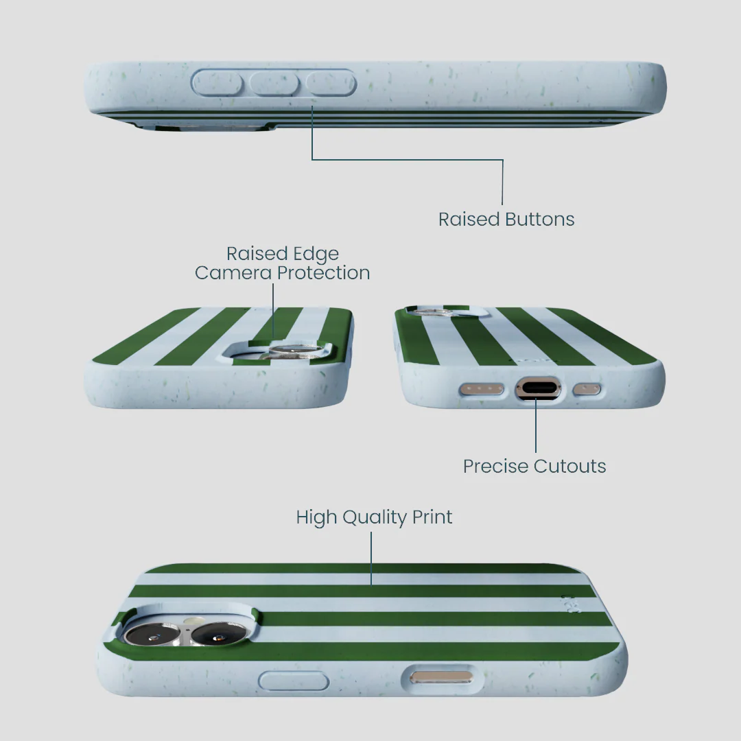 Powder Blue Big Evergreen Stripes iPhone 16 Case