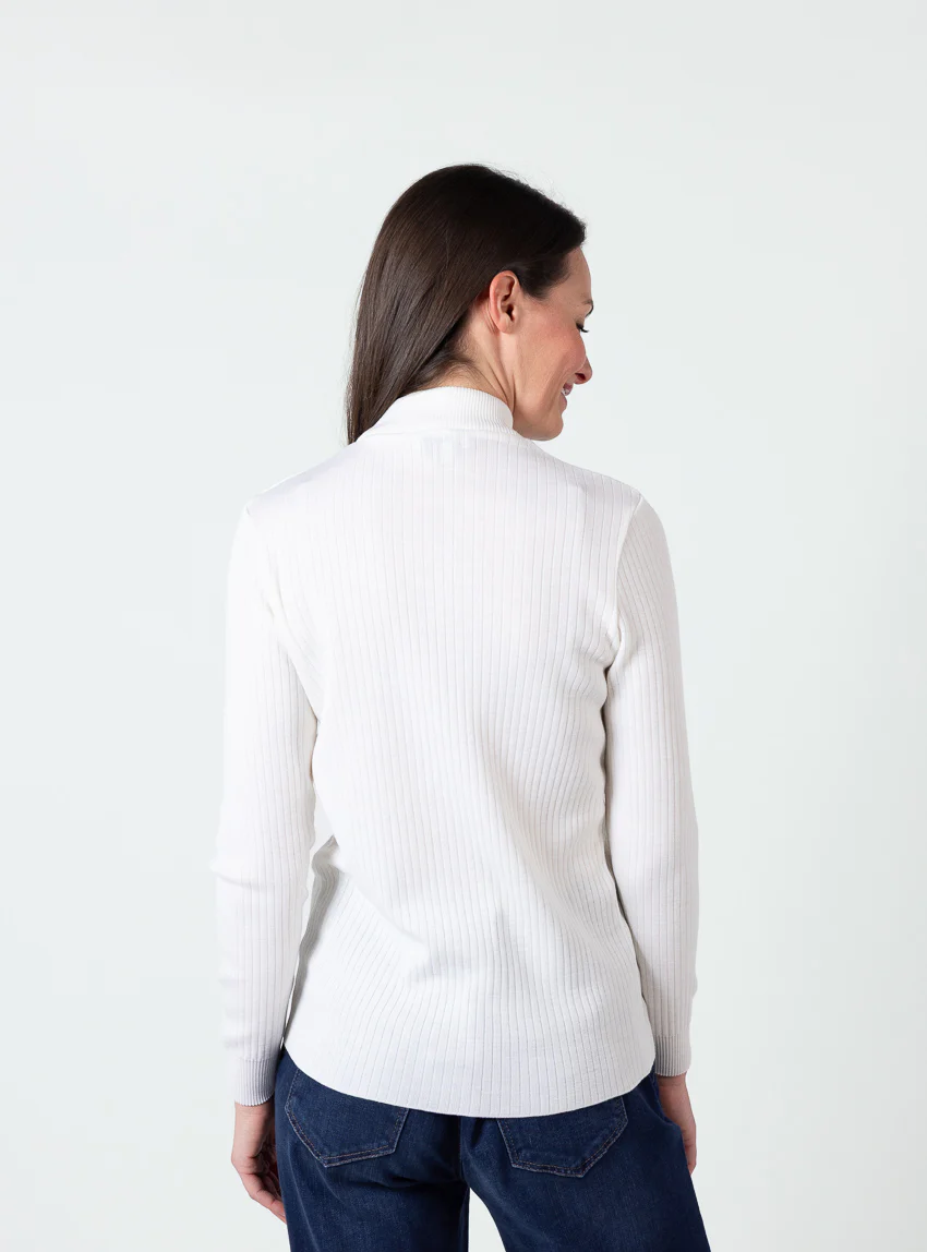 Pull chaussette femme col cheminee laine mérinos Blanc
