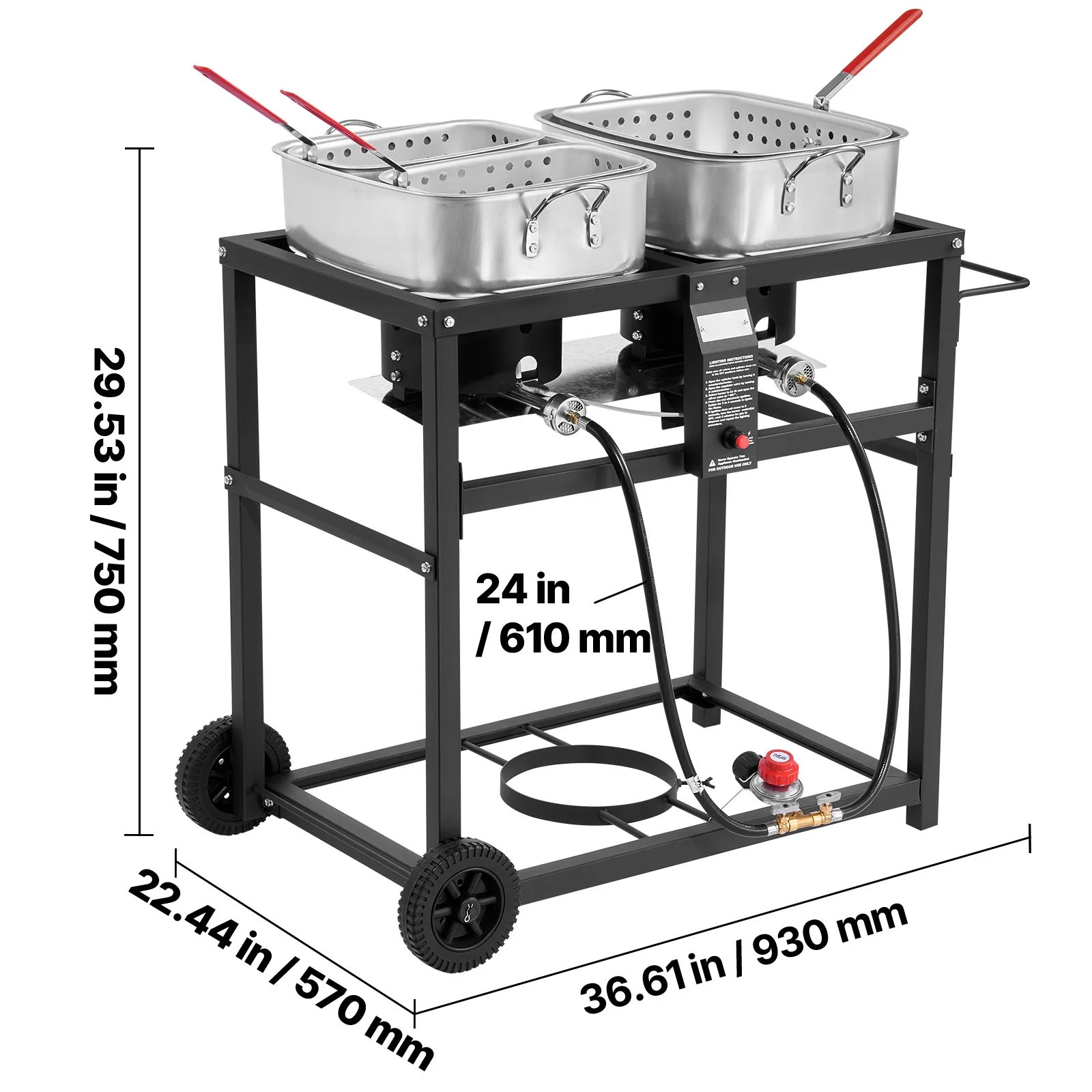 Outdoor Propane Deep Fryer, Dual-Tank 18QT x 2 Commercial Fryer, Portable Frying Cart with Wheels, 3 Baskets, 2 Thermometers, Stainless Steel Cooker for Fish, Wings, and Fries, 40,000 BTU - Image 8