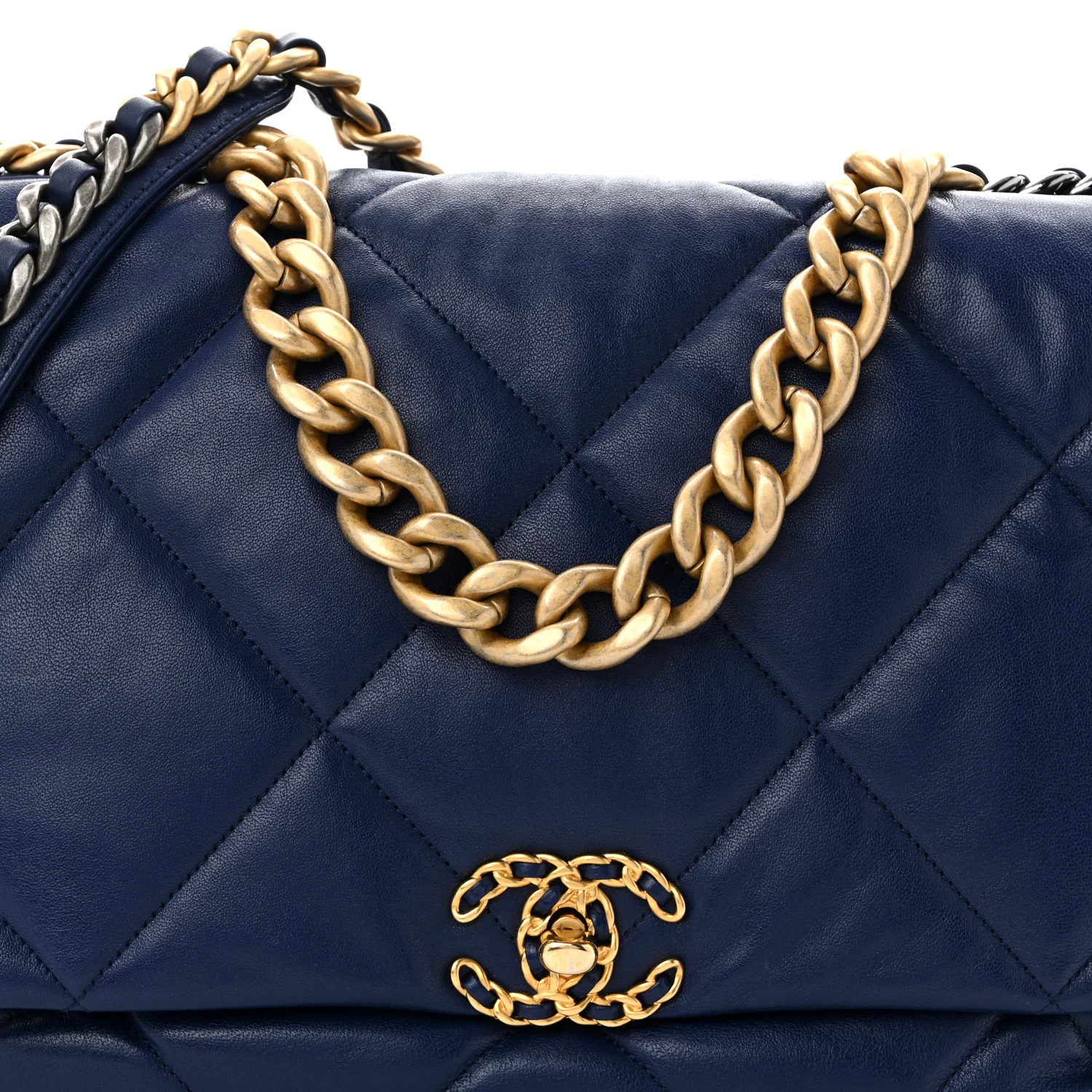 Goatskin Quilted Maxi Chanel 19 Flap Dark Blue
