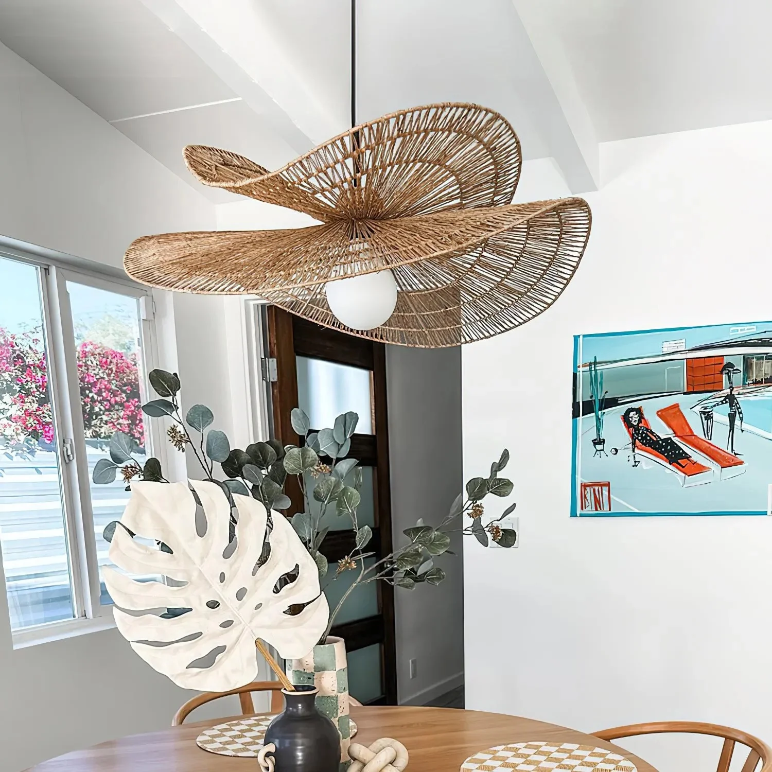 Arturesthome Vintage Handmade Rattan Woven Creative Double-Layer Straw Hat Pendant Light