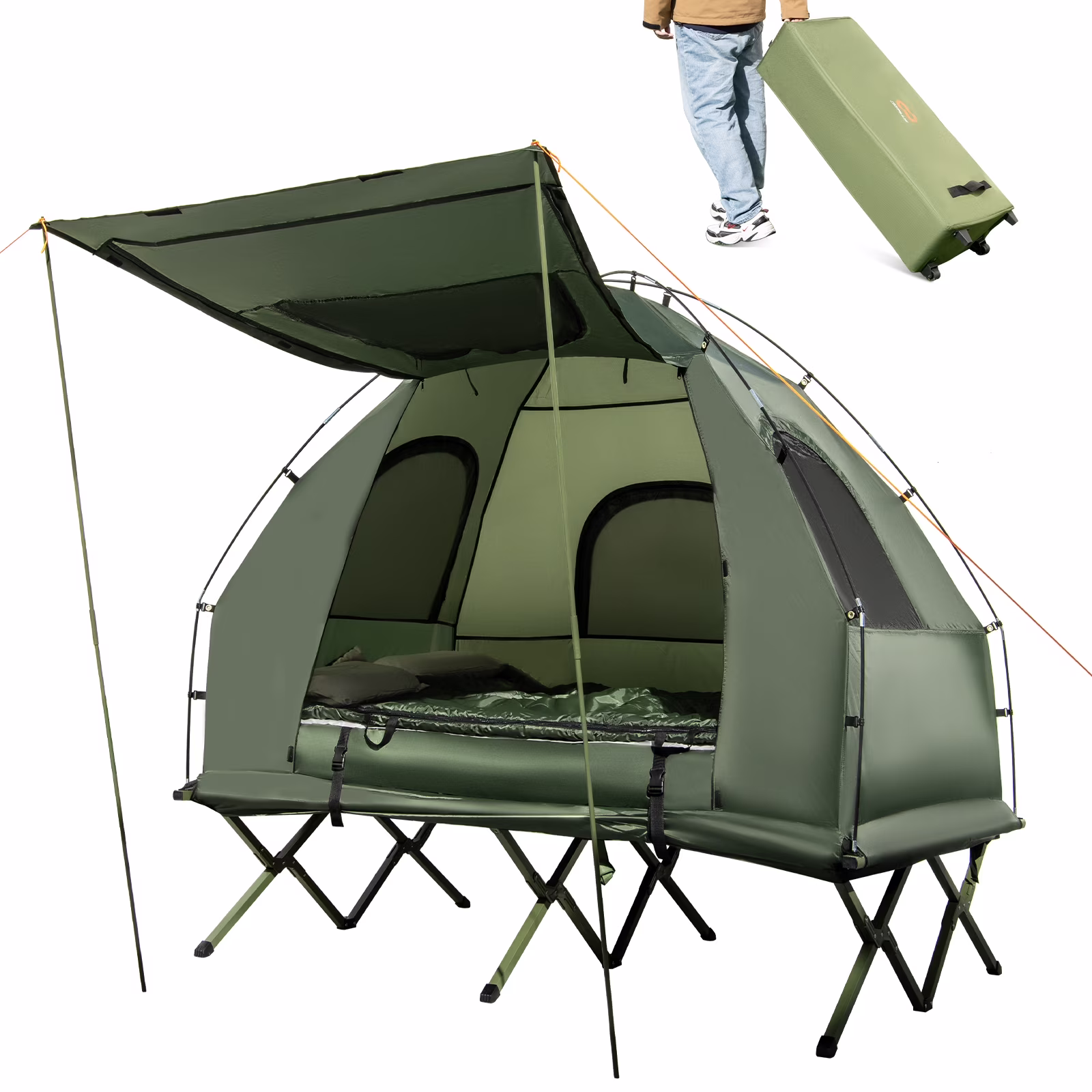 Gymax 2 - Person Camping Tent Cot 5 - in - 1 Folding Camping Bed W/ Air Mattress Pillow Sleeping Bag