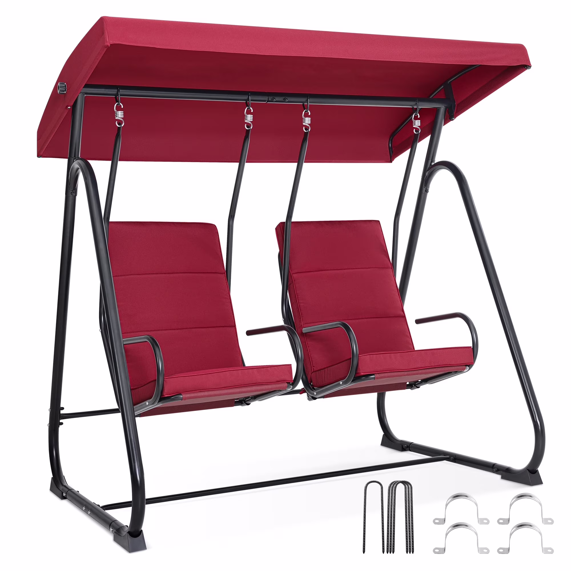 MCombo 2 Person Independent Porch Swing Chair with High Backrest for Outdoor Backyard, Garden