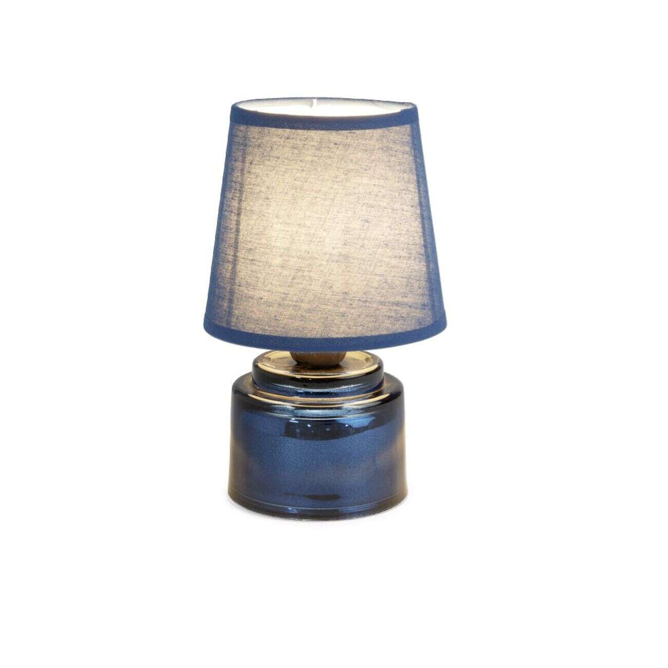 Lampe à poser Ø12xH22cm verre et polyester bleu