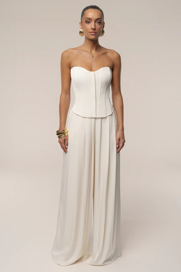 Buttercream Clara Wide Leg Pleated Trousers