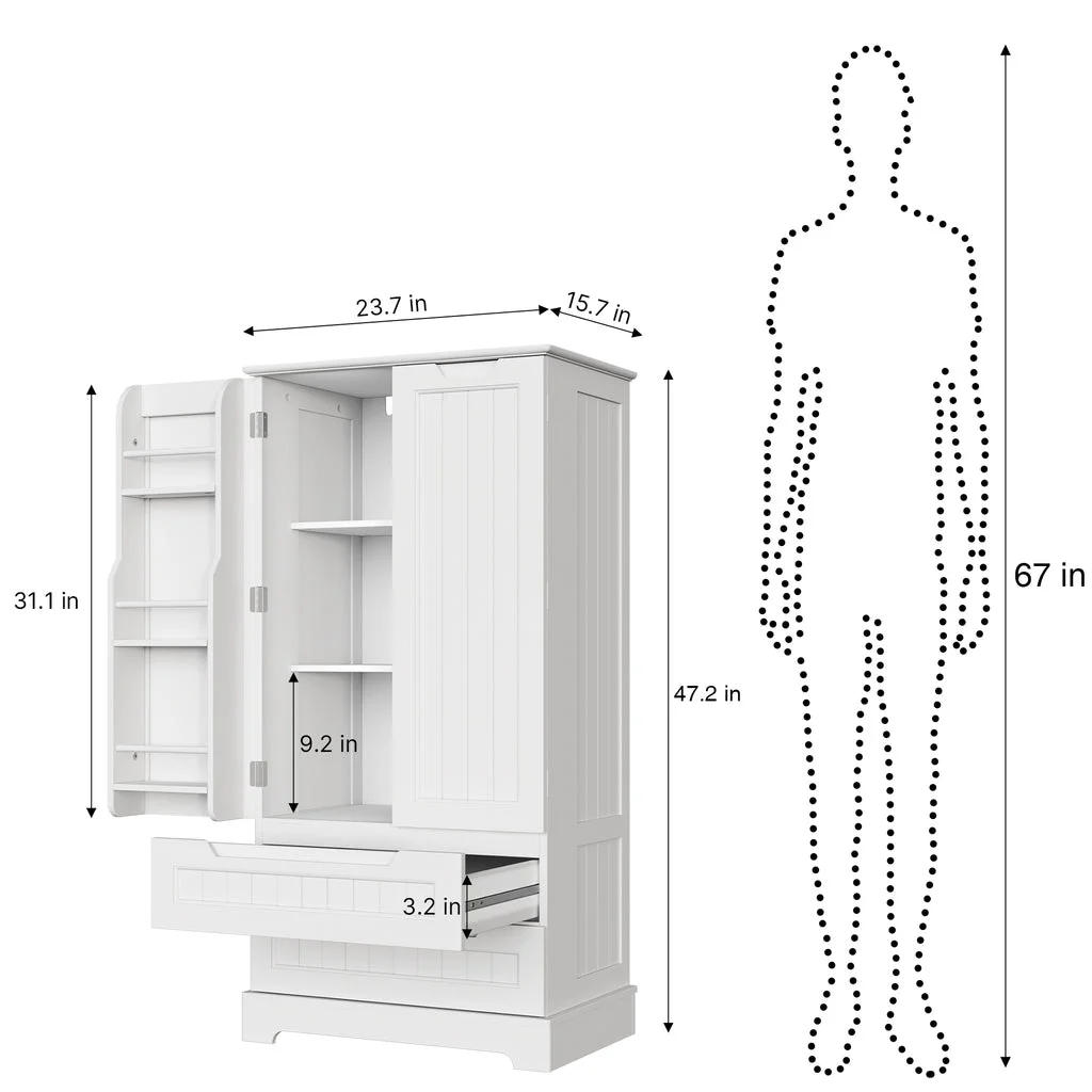 Aiho Storage Cabinet with 2 Doors & 2 Drawer, Pantry Cabinet for Kitchen, Studio, Living Room - White