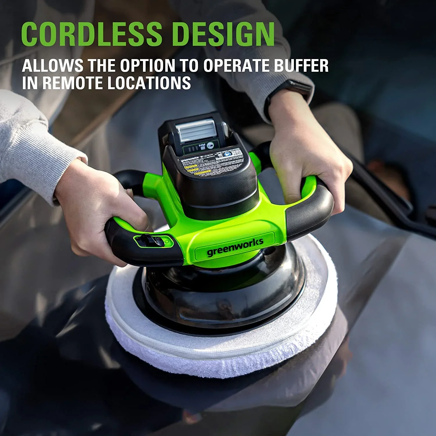 Greenworks 24V 10 Cordless 2800 RPM Buffer & Polisher, 2.0Ah Battery & Charger